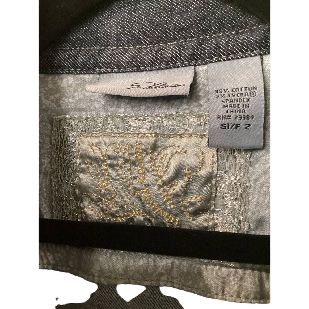 Chico's Platinum Blue Jean Jacket with Lace in Size 2, Preloved - Picture 6 of 6